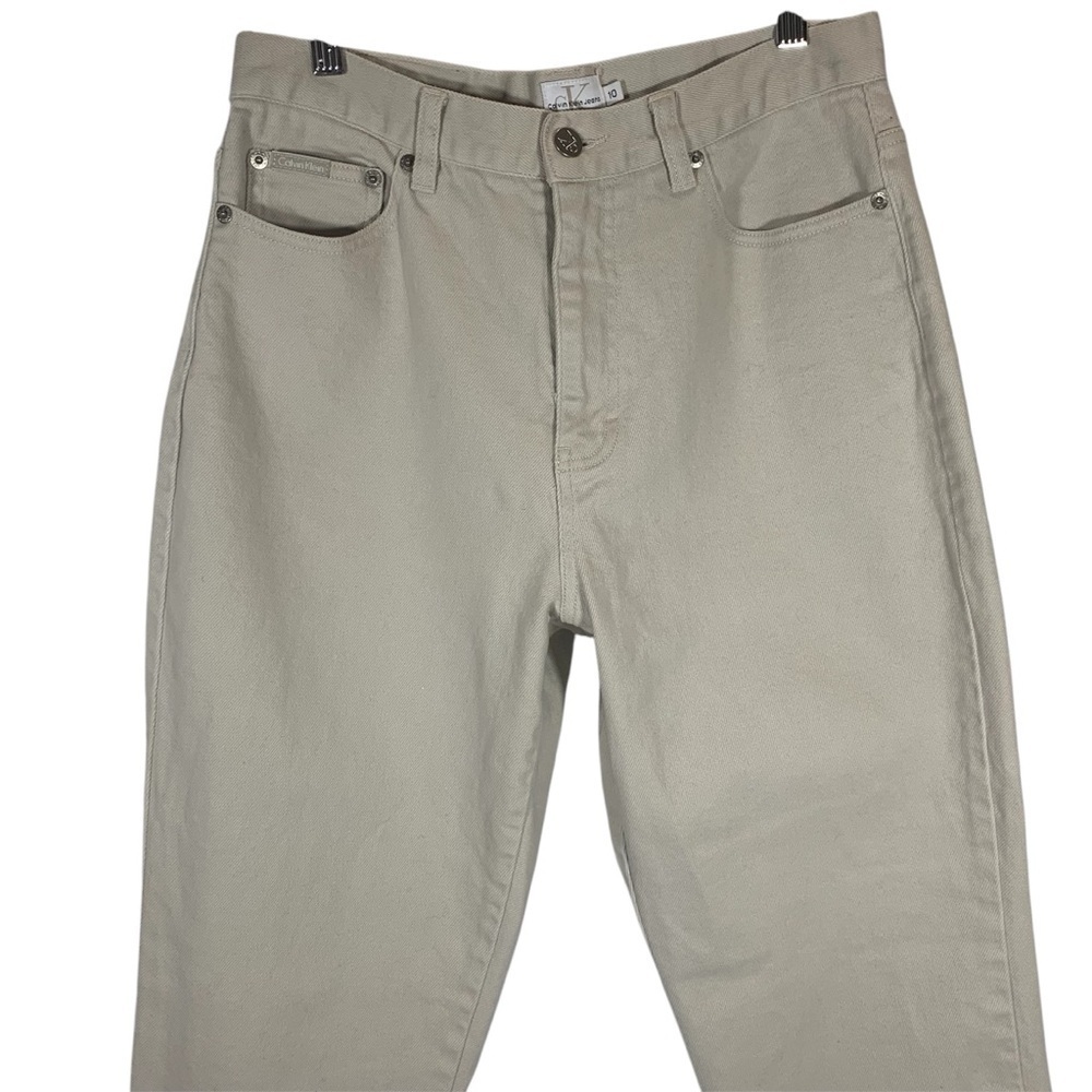 CALVIN KLEIN Barrel Jeans Tapered 5 Pocket Pants Belt Loops Spring Beige Size 10 - Picture 4 of 15